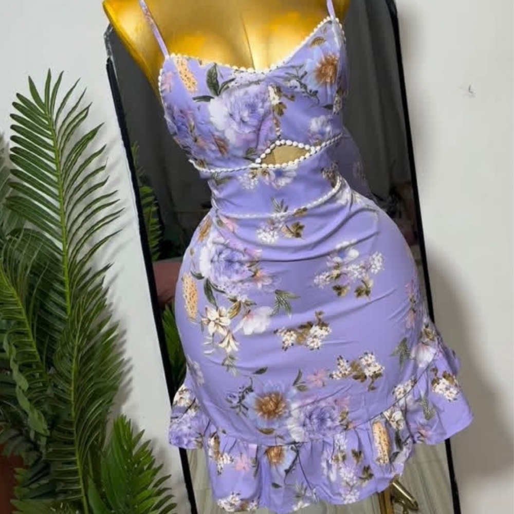 Lavender floral with pom pom lining and cut out